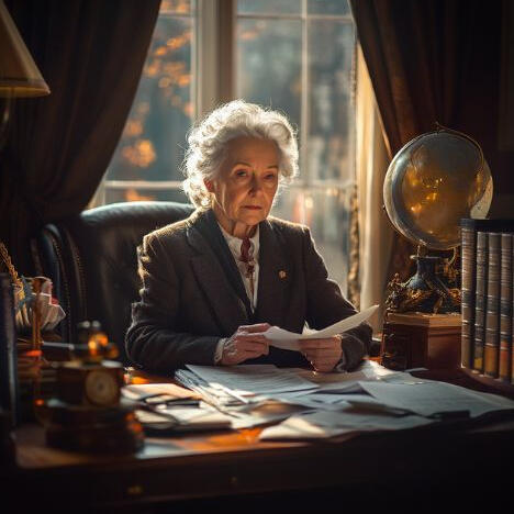 Author reading at desk